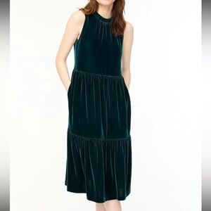 J. Crew green velvet tiered midi dress BNWT